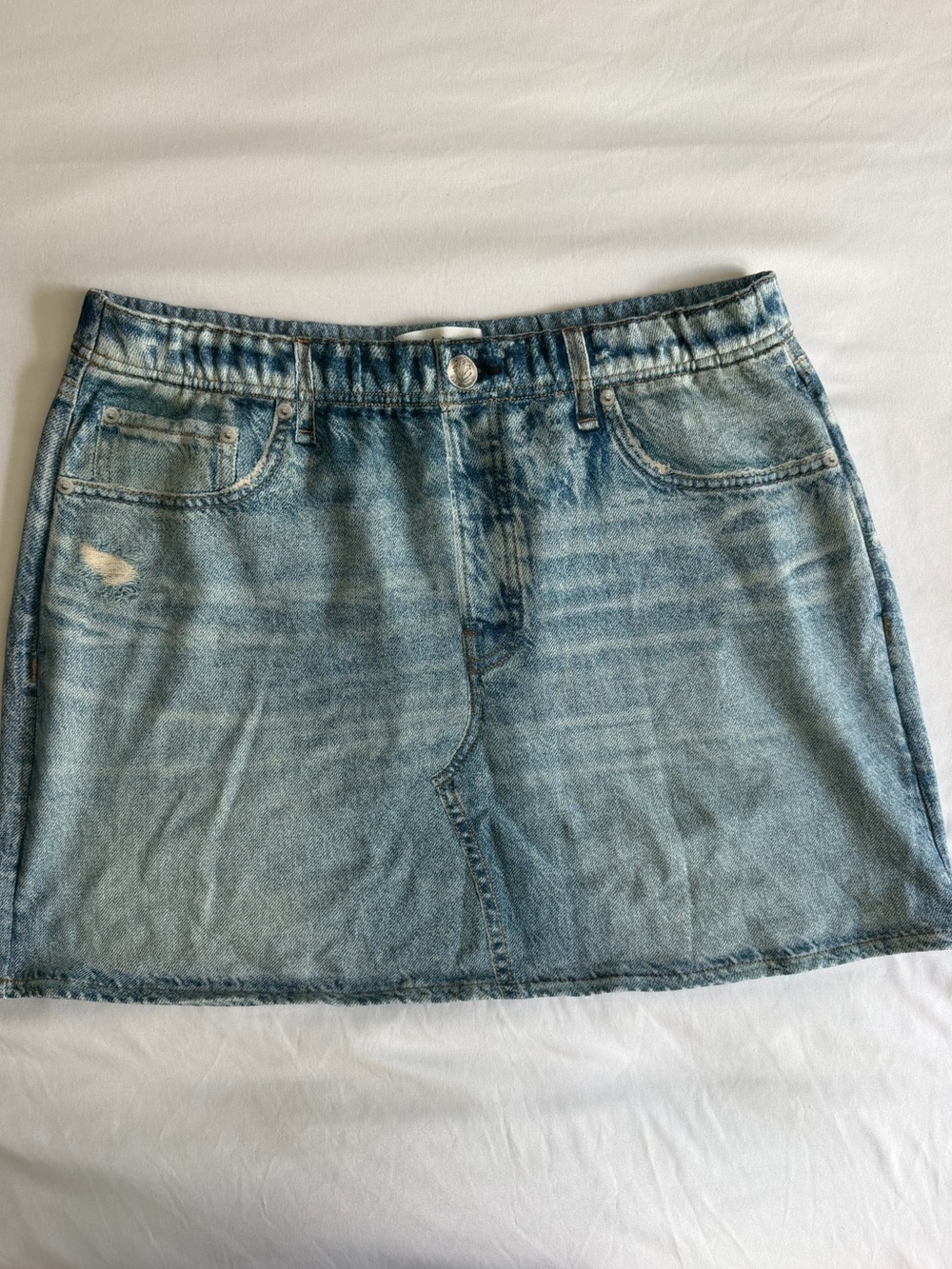 rag & bone Miramar Terry 100% Cotton Printed Denim Light Blue Mini Skirt